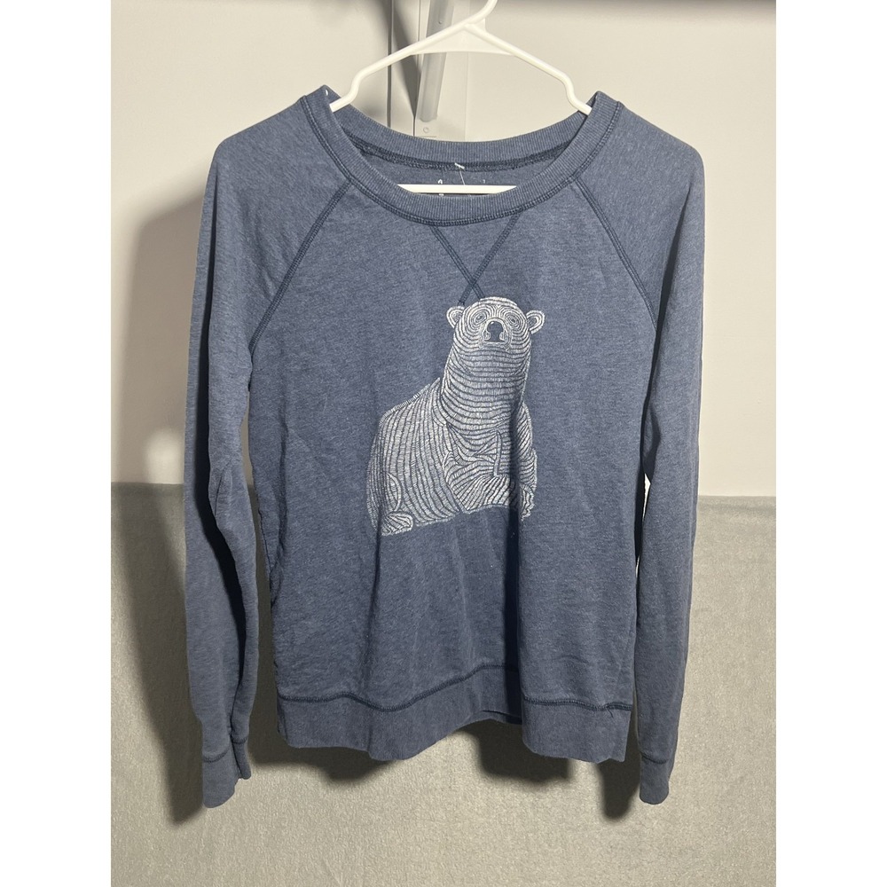 Women's Blue Bear Graphic‎ Long Sleeve Raglan Crewneck Sweatshirt Size S